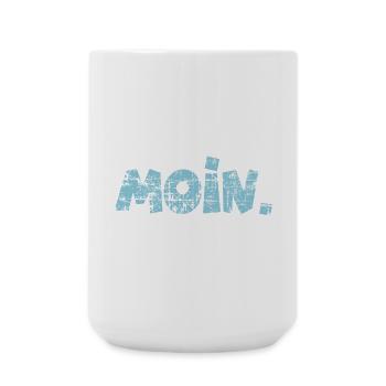 Moin. (Vintage Hellblau) Guten Morgen Gruß - Große Tasse 440 ml - Weiß - Vorne