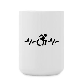 Rollstuhlfahrer mit Hut und Herzfrequenz # - Große Tasse 440 ml - Weiß - Vorne