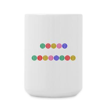 JOYEUX ANNIVERSAIRE. HAPPY BIRTHDAY. ANNIVERSAIRE. - Grande tasse 440 ml - blanc - Devant