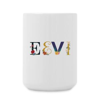Nom EEVI décoré de fleurs - Grande tasse 440 ml - blanc - Devant