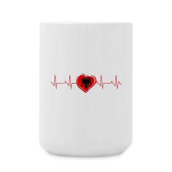 Albanien Herz EKG Herschlag Herzfrequenz Geschenk - Große Tasse 440 ml - Weiß - Vorne