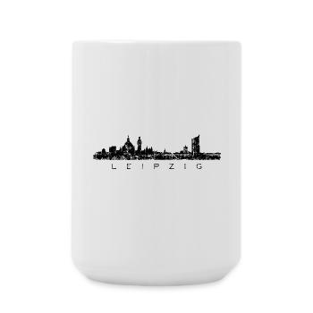 Leipzig Skyline Panorama (Vintage/Schwarz) - Große Tasse 440 ml - Weiß - Vorne