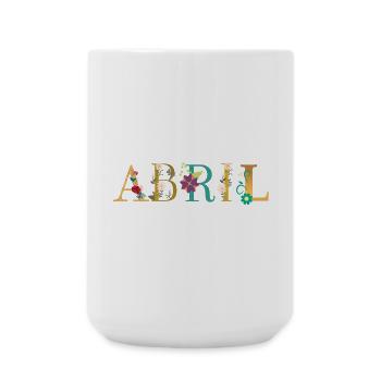 Nom ABRIL décoré de fleurs - Grande tasse 440 ml - blanc - Devant