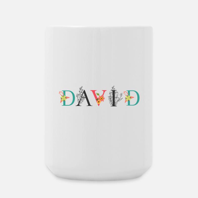 DAVID Namenskunst mit gestickten Blumen - Große Tasse 440 ml - Weiß