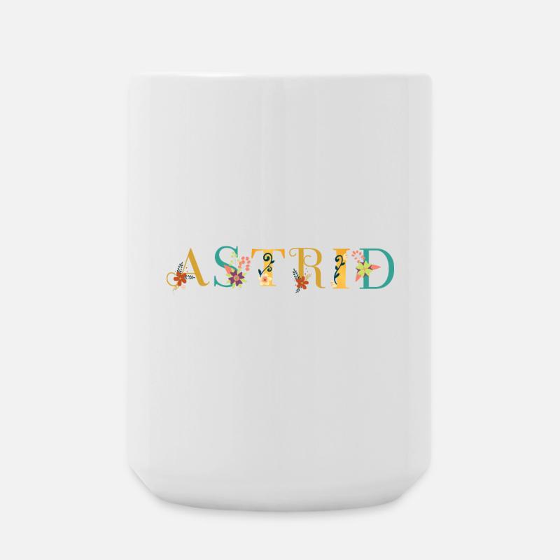 ASTRID Namenskunst mit gestickten Blumen - Große Tasse 440 ml - Weiß