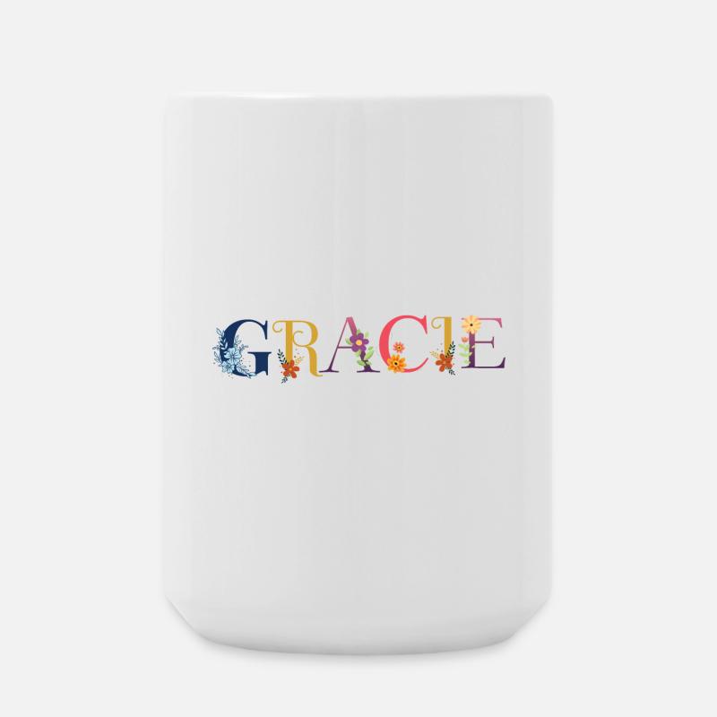 Le nom de GRACIE est décoré de fleurs - Grande tasse 440 ml - blanc