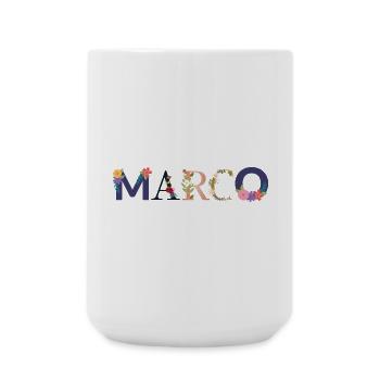 Le nom MARCO décoré de fleurs - Grande tasse 440 ml - blanc - Devant