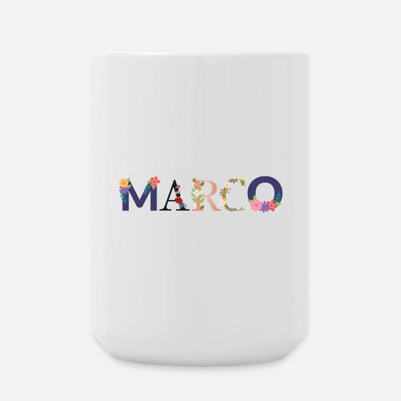Le nom MARCO décoré de fleurs - Grande tasse 440 ml - blanc
