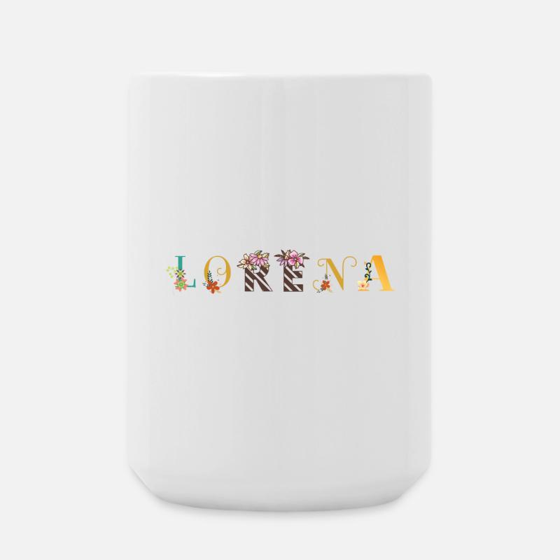 LORENA Namenskunst mit Blumen bestickt - Große Tasse 440 ml - Weiß