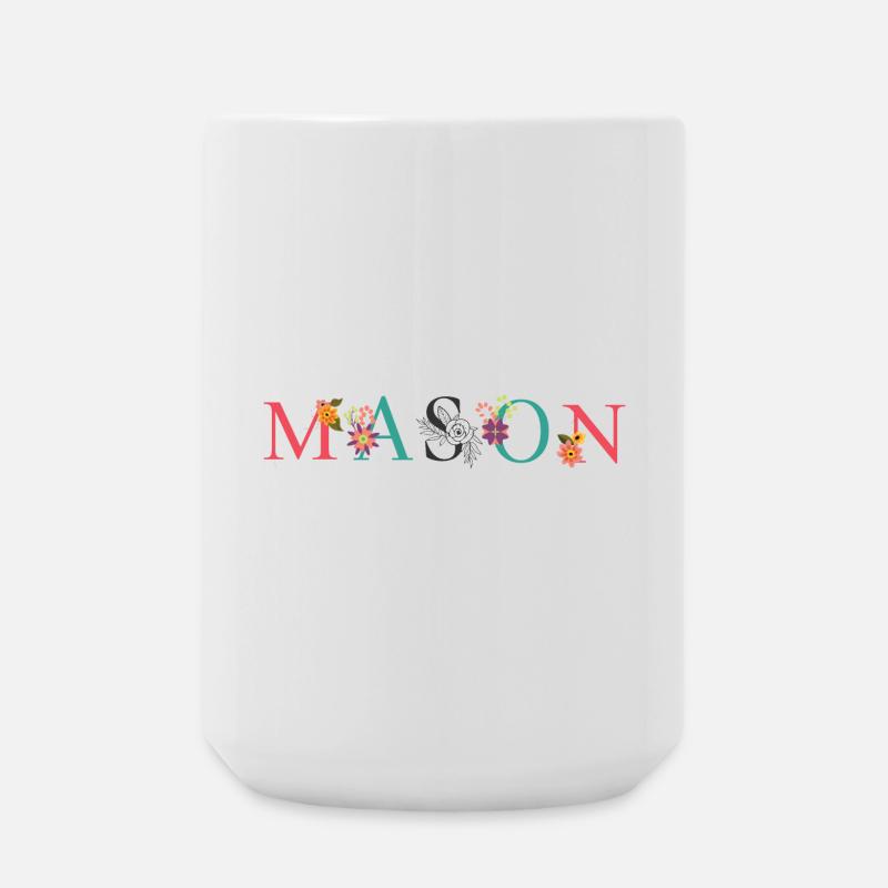 MASON Namenskunst mit Blumen bestickt - Große Tasse 440 ml - Weiß