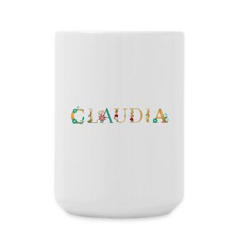 CLAUDIA name decorated with flowers - Large Mug 440 ml - white - Front