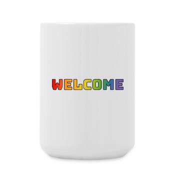 Regenbogen welcome CSD Shirt LGBT lgbtqi queer - Große Tasse 440 ml - Weiß - Vorne