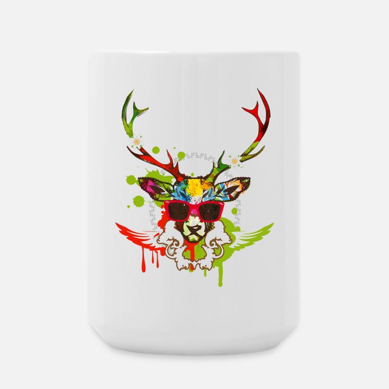 Hirschkopf mit roter Sonnenbrille - Große Tasse 440 ml - Weiß