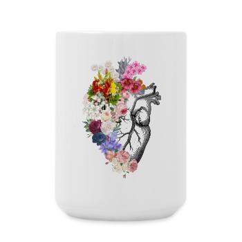 Florales anatomisches Herz - Große Tasse 440 ml - Weiß - Vorne