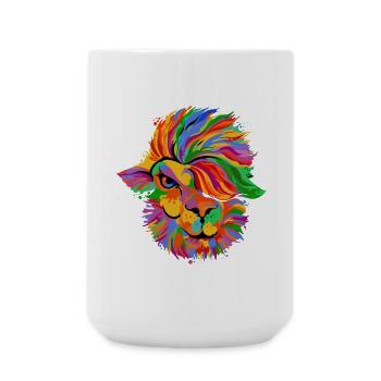 Lion colorful rainbow face - Large Mug 440 ml - white - Front