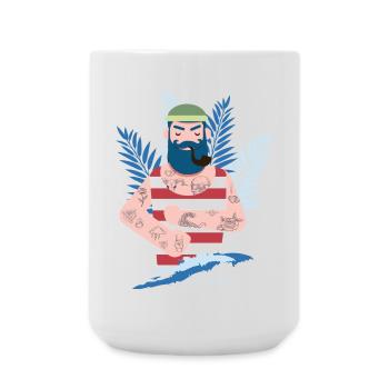 Sailor captain tattoo pipe sea coast moin beard - Large Mug 440 ml - white - Front