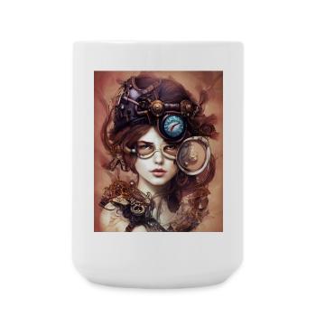 Steampunk Woman with Mechanical goggles - Large Mug 440 ml - white - Front