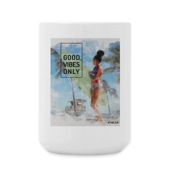 Beach Surfer Girl – Positive Vibes - Large Mug 440 ml - white - Front