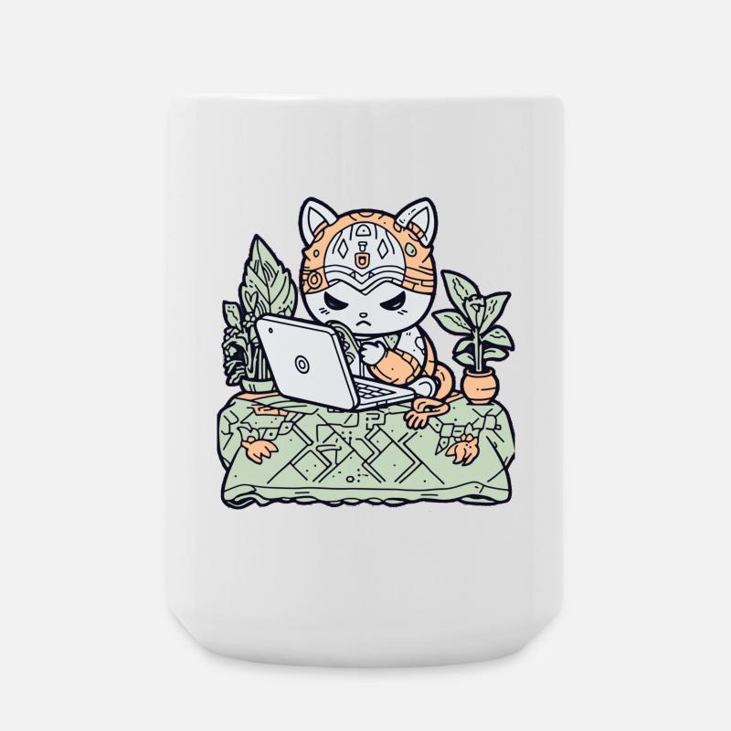 Chat Tech en armure de jardin - Grande tasse 440 ml - blanc