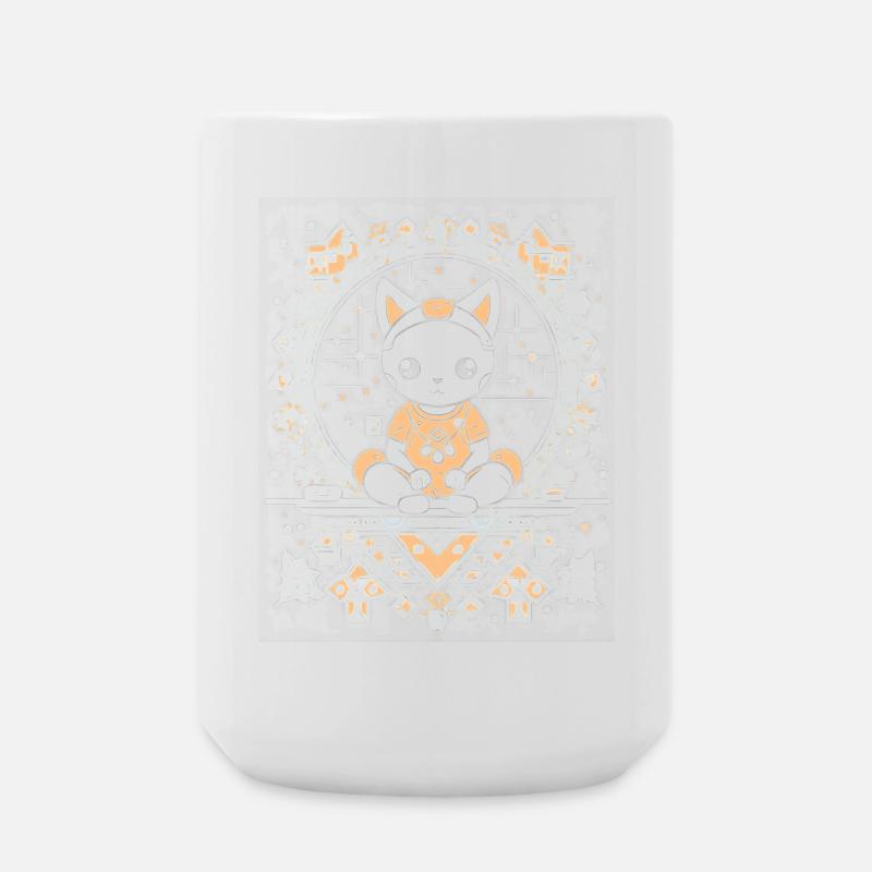 Kosmische Katze im Kristall-Mandala - Große Tasse 440 ml - Weiß