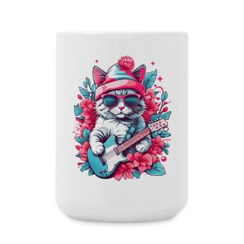 Cute cat with guitar - Large Mug 440 ml - white - Front