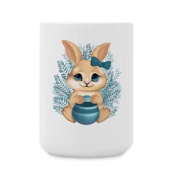 Süßer Hase mit Blumen – Ruhige Illustration - Große Tasse 440 ml - Weiß - Vorne