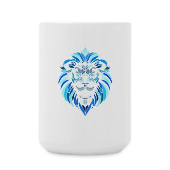 Blauer Löwenkopf, geometrische Muster, Polygone - Große Tasse 440 ml - Weiß - Vorne