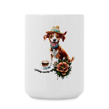 A happy cartoon dog wearing a hat - Large Mug 440 ml - white - Front