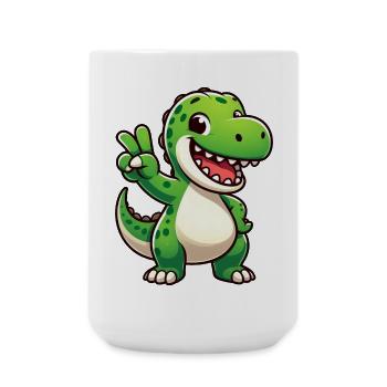 Cute Dino T-Rex Cartoon Peace Laughing Joy - Large Mug 440 ml - white - Front