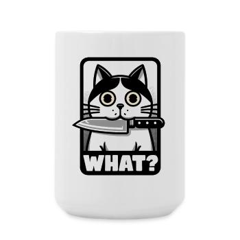 WAS? EINE KATZE MIT MESSER - Große Tasse 440 ml - Weiß - Vorne