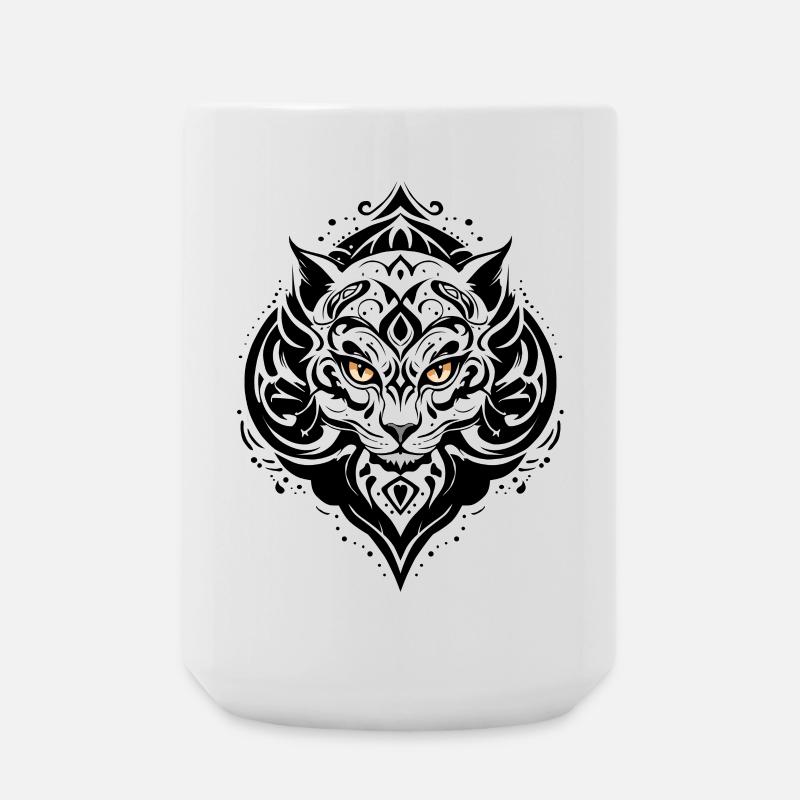 CAT TATTOO BLACK - Large Mug 440 ml - white