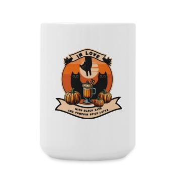 Schwarze Katzen & Kürbis Spice Latte Liebe  - Große Tasse 440 ml - Weiß - Vorne