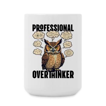 Professional Overthinker – Eule mit Gedankenblasen - Große Tasse 440 ml - Weiß - Vorne
