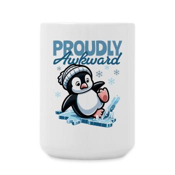 Proudly Awkward – Cute Penguin Slips on the Egg - Large Mug 440 ml - white - Front