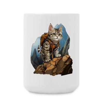 Cats Mountaineer / Hiking Cat - Large Mug 440 ml - white - Front