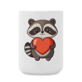 Raccoon Holding a Red Heart - Adorable Cartoon - Large Mug 440 ml - white - Front