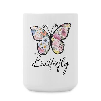 Blütenflügel Blumen-Schmetterling - Große Tasse 440 ml - Weiß - Vorne