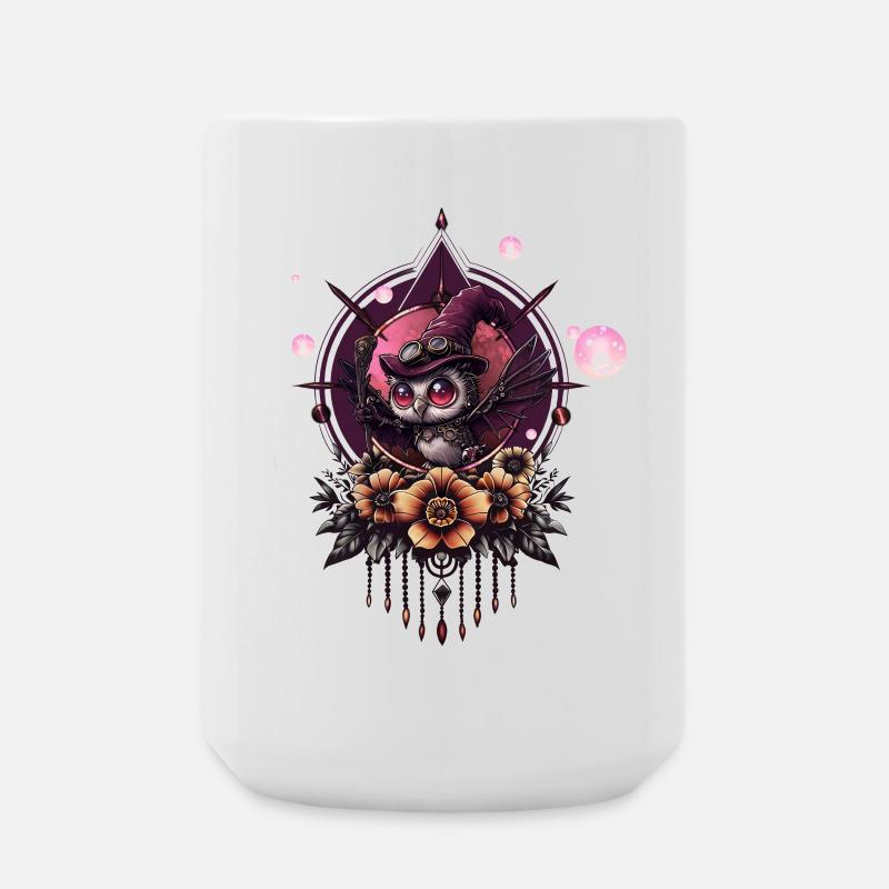 The Steampunk Owl: Keeper of Secrets. - Large Mug 440 ml - white