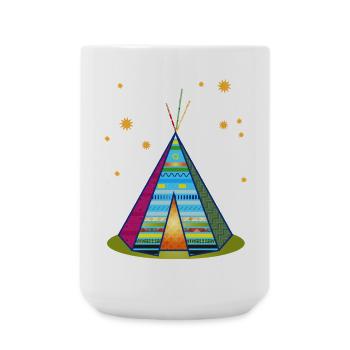 Buntes Tipi-Zelt – Fantasievolles Muster - Große Tasse 440 ml - Weiß - Vorne