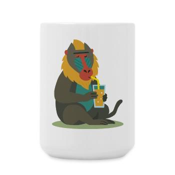 colorful mandrill enjoying a glass of juice in a relaxed manner - Large Mug 440 ml - white - Front