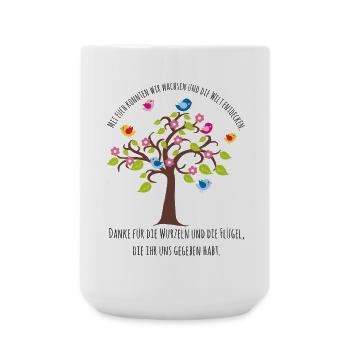 Kitaabschied - Baum Vögel Wurzeln Flügel Danke - Große Tasse 440 ml - Weiß - Vorne