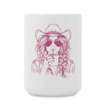 Sippin' in Style – Cool Cow Girl with Drink - Large Mug 440 ml - white - Front