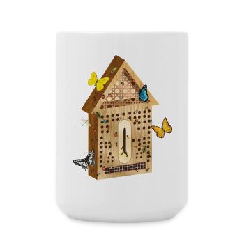 Wood look insect hotel with insects illustration - Large Mug 440 ml - white - Front