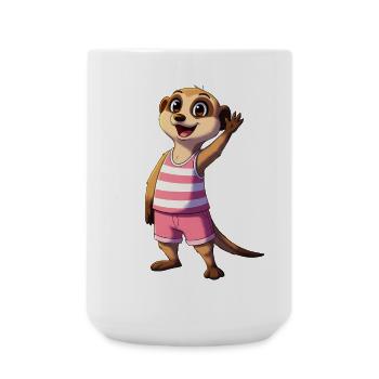 Verspieltes Erdmännchen-Motiv in Pink Streifen - Große Tasse 440 ml - Weiß - Vorne