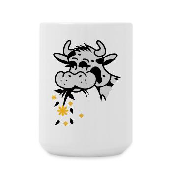 Cow eats bouquet - Large Mug 440 ml - white - Front