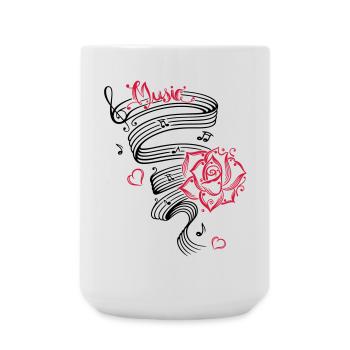 Music notes with music sheet and rose. - Large Mug 440 ml - white - Front
