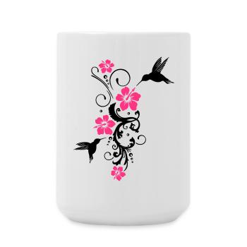 Hummingbird, colibri with hibiscus flowers - Large Mug 440 ml - white - Front
