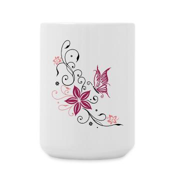 Flowers with filigree floral ornament. Feminine. - Large Mug 440 ml - white - Front