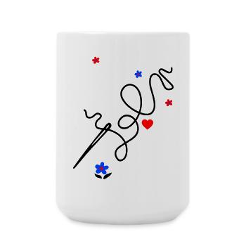 Sewing by hand brings love and joy - Large Mug 440 ml - white - Front