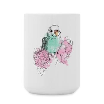 Budgerigars et pivoines - Grande tasse 440 ml - blanc - Devant